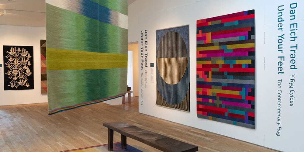 Installation shot of ‘Under Your Feet’ contemporary rugs on show at Sotheby’s, London, 29 January–4 February 2019.