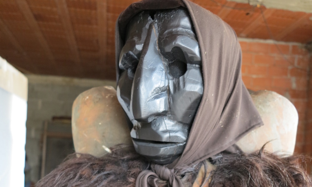 A local Mamoiada carnival mamuthone outfit including a mask made by Ruggero Mameli