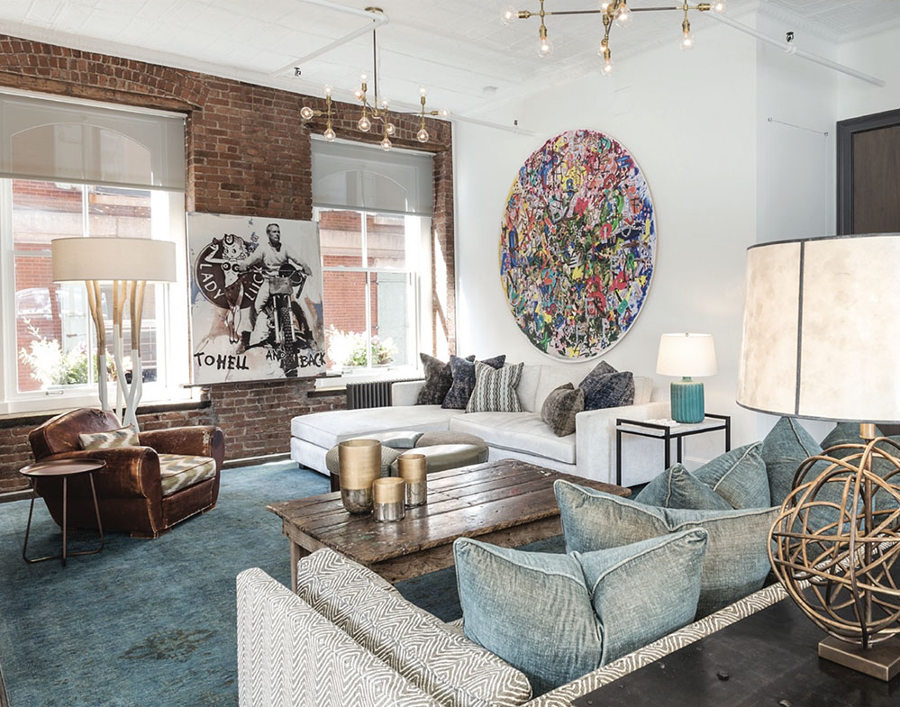 Soho loft by Drew McGukin, over-dyed rug from ABC Carpet & Home