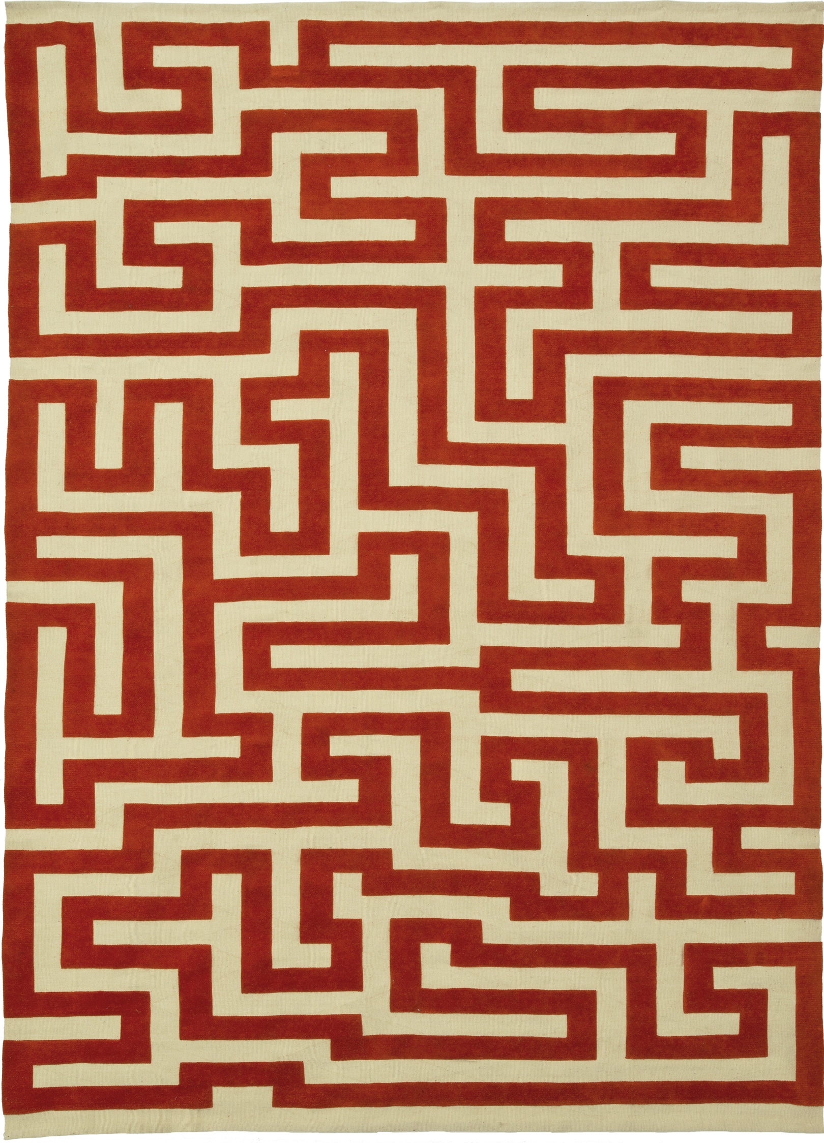 Christopher Farr Rugs, Red Meander by Anni Albers. Weave raised Aubusson, handspun wool.
