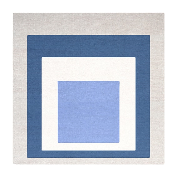 Josef Albers (1888-1976) Homage to the Square: Blue, White, Gray, 1951 Hand-tufted rug, wool 1.75 x 1.75 m Produced in association with the Josef and Anni Albers Foundation © 2013 The Josef and Anni Albers Foundation/ VG Bild-Kunst, Bonn and ARS, New York Edition of 150