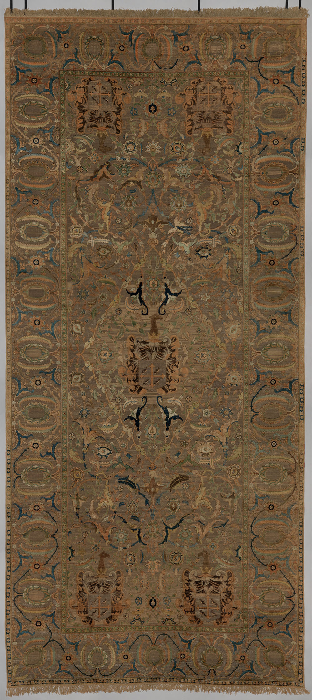 The Czartoryski Polonaise Carpet, central Persia, 17th century. Silk pile brocaded with metal-wrapped thread; 2.17 x 4.86 m (7’ 2” x 15’ 2”). Metropolitan Museum of Art, Gift of John D. Rockefeller Jr., and Harris Brisbane Dick Fund, by exchange, 1945, 45.106