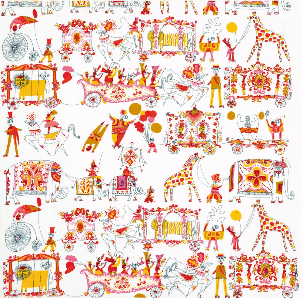 ‘Parade’, by Rombola for Patterson Fabrics, 1957, was also printed as a wallpaper by Piazza Prints.