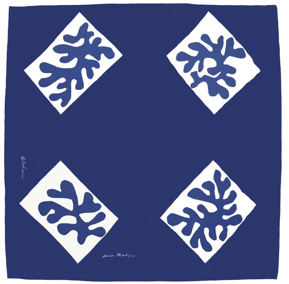 Artist Textiles Henri Matisse’s first design for Ascher, ‘Echarpe No. 1’, was exhibited at the Lefevre Gallery, 1947. One of the two coral-based designs, it was intended to be produced in a limited edition of 275.
