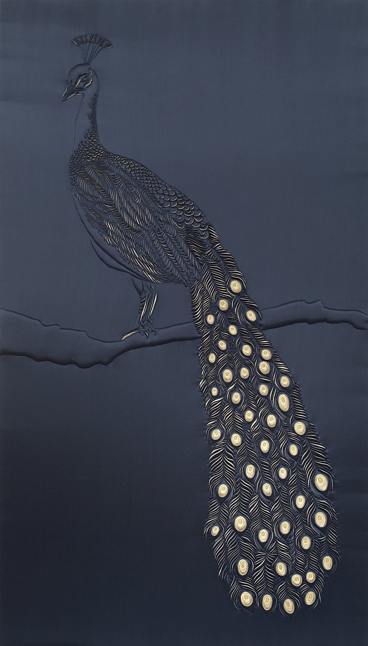 'Peacock', 2010. Navy silk crepe satin, gold Indian silk dupion applique and gold dyed foam. By Helen Amy Murray